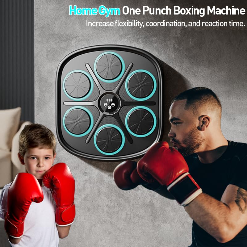 CRYSTAL FIT Music Boxing Machine with Boxing Gloves - Adjustable Wall Mounted Punching Bag for Adults & Kids - Home Gym Workout Equipment with Music System - Perfect for Fitness Training, Stress Relief & Family Fun