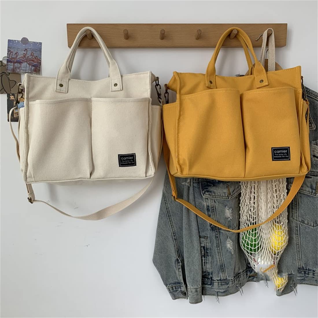 GloriaNguyen Women's Zip Closure Canvas Tote Bag with Pockets - Stylish Hobo Shoulder Handbag for Beach, School, Work, Travel & Daily Use | Durable Multi-Functional Purse for Shopping, Commuting & Weekend Outings