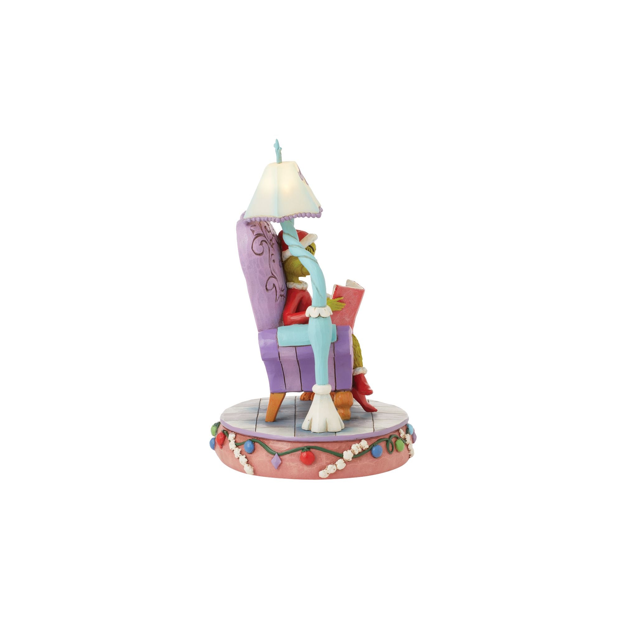 Grinch in Chair with Lamp - Festive Christmas Decor for Home, Office & Holiday Parties - Perfect for Xmas Tree, Mantel & Gift Giving