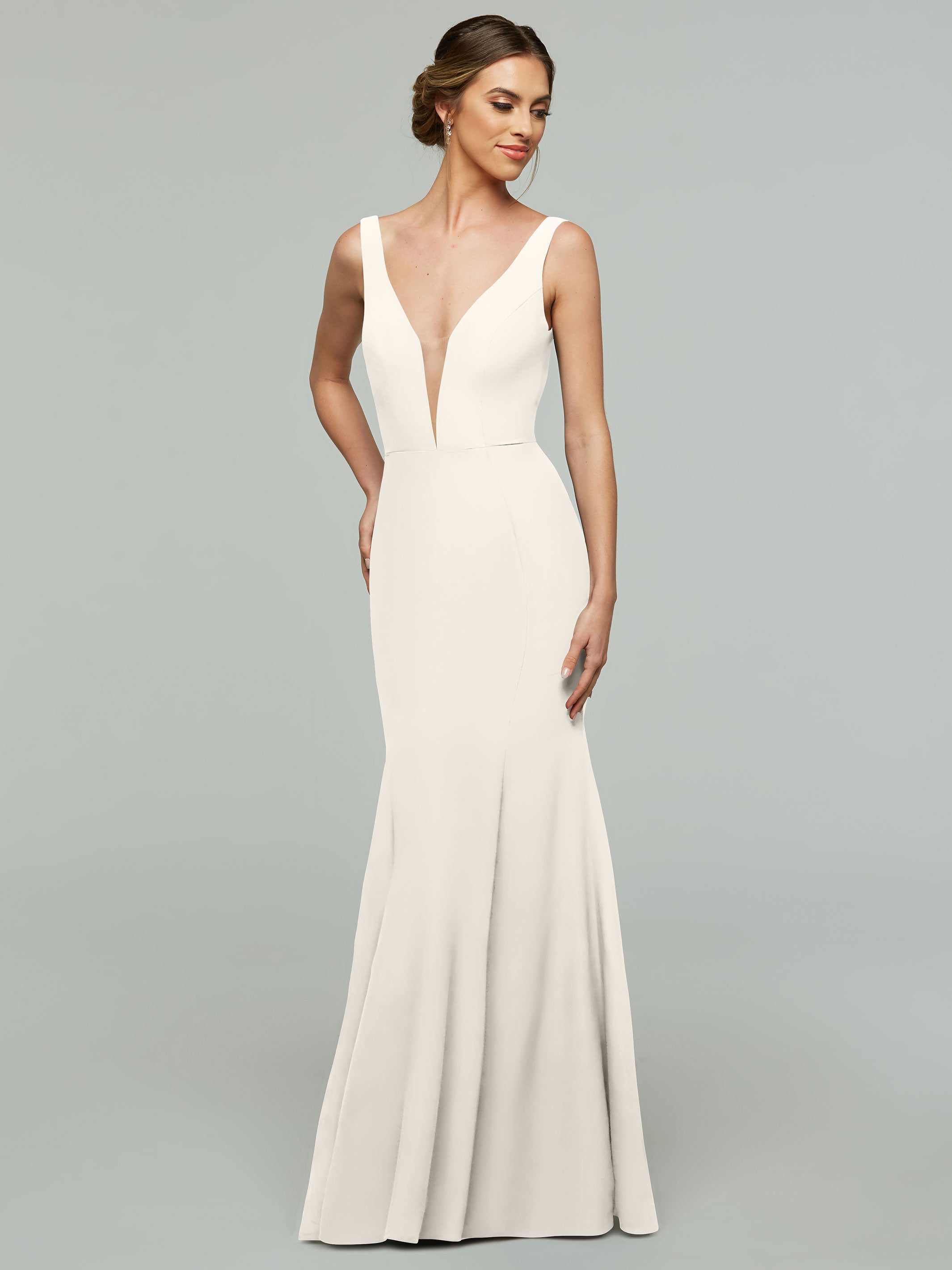Elegant 83010 Mermaid Stretch Chiffon Bridesmaid Dress with Plunging V-Neckline - Perfect for Beach Weddings, Formal Events & Evening Parties