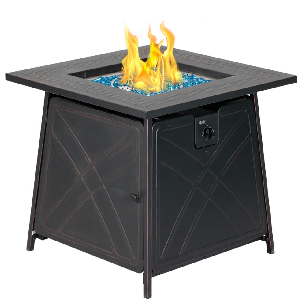 BALI OUTDOORS 28 Inch Square Propane Fire Pit Table - 50,000 BTU Outdoor Gas Fire Pit with Lid & Blue Fire Glass - Perfect for Patio, Backyard, Deck, and Garden Gatherings