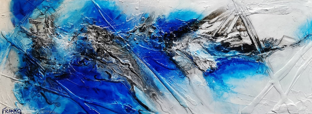 Blue and White Textured Abstract Painting - 63