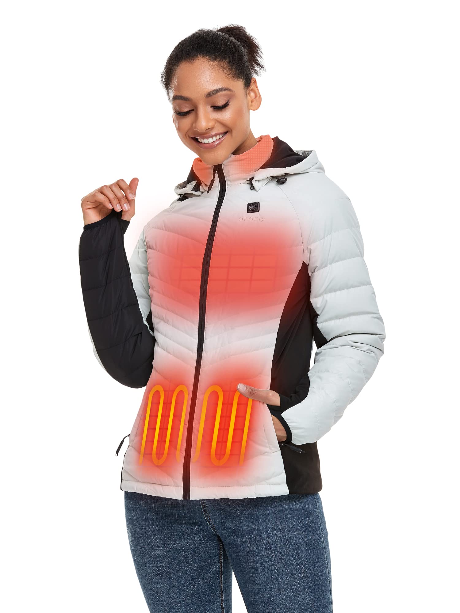 ORORO Women's 800-Fill Power Heated Down Jacket - Lightweight Winter Coat with Battery Pack (Charger Not Included) - Perfect for Cold Weather, Skiing & Outdoor Activities