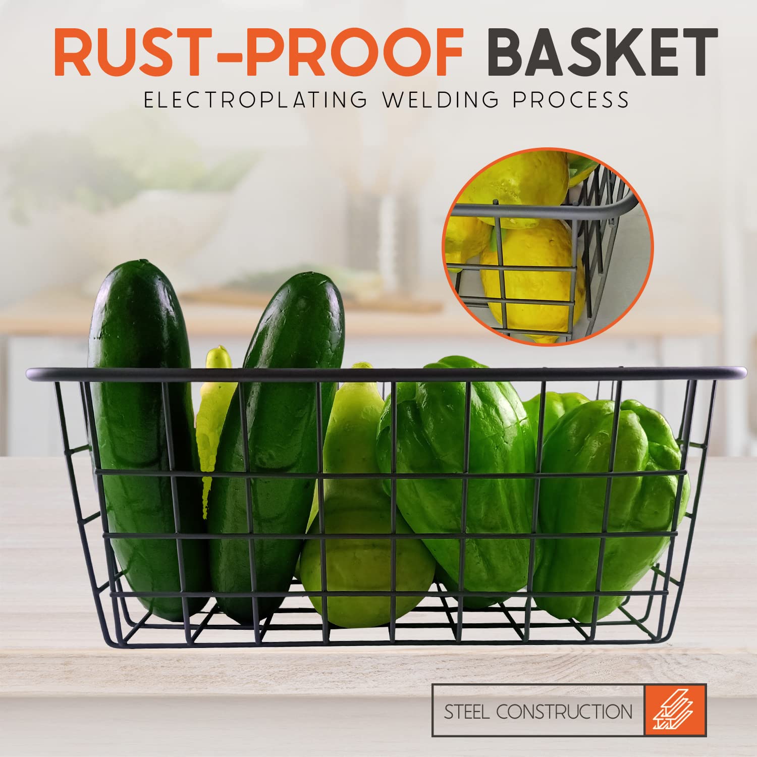 6-Pack Gray Wire Baskets - Versatile Storage & Organization Baskets for Kitchen, Bathroom, Closet, Pantry, Office & Home Decor | Perfect for Organizing Countertops, Tables & Shelves | Large Size (Gray)