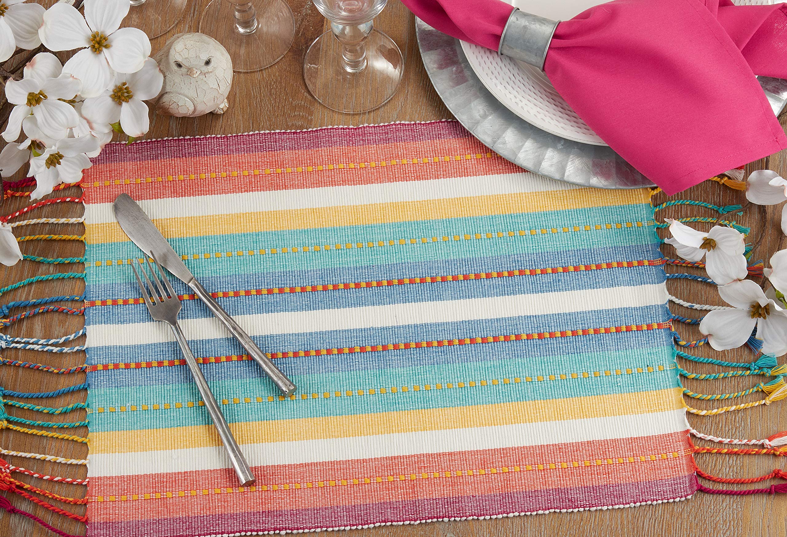 Premium Striped Dobby Placemats Set of 4 - Elegant Table Mats for Dining, Kitchen Decor, and Holiday Entertaining