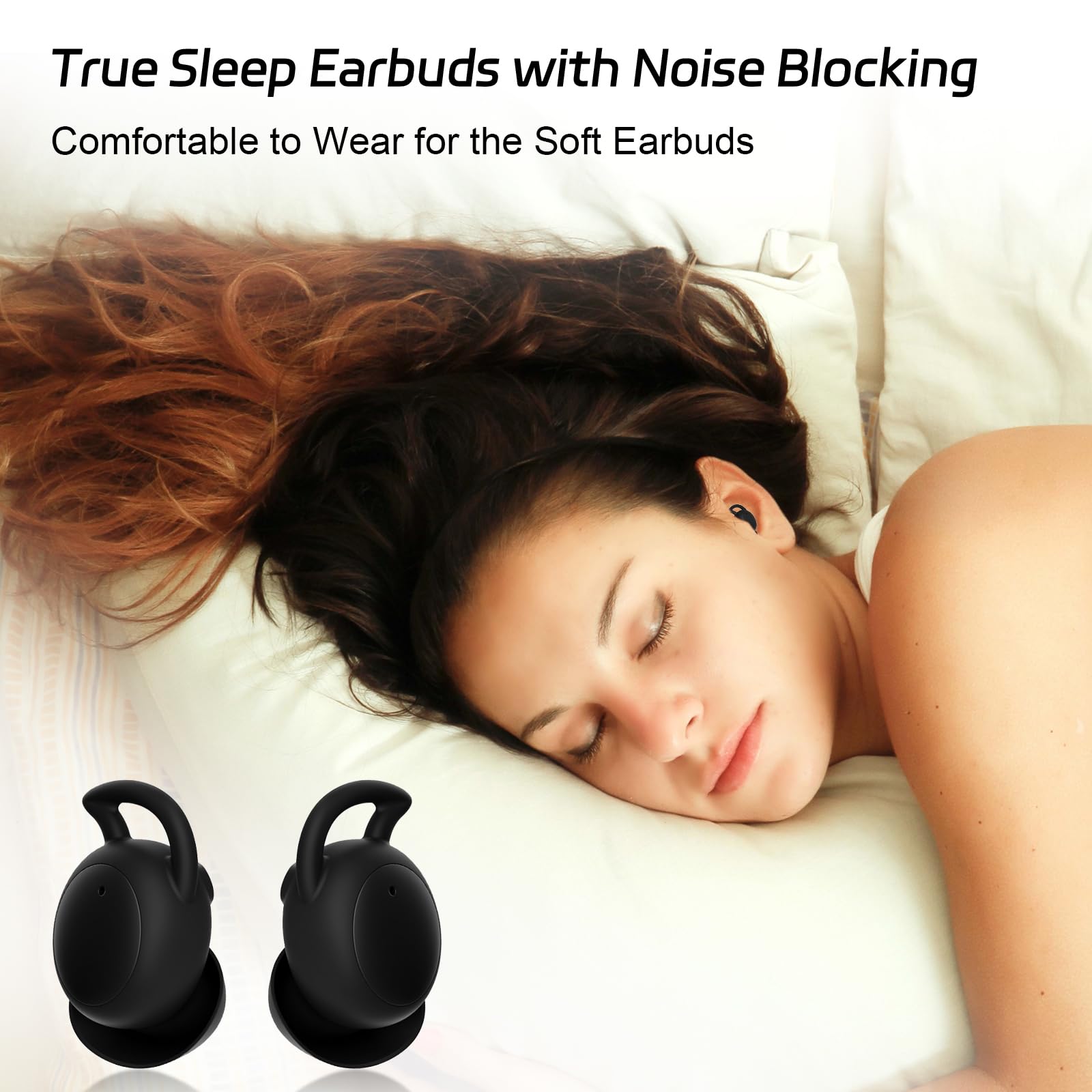 Wireless Sleep Headphones for Side Sleepers - Comfortable Invisible Sleep Earbuds with Noise Blocking & IPX6 Waterproof, Bluetooth 5.3 for Sleeping, Workout, Travel & Meditation - Black
