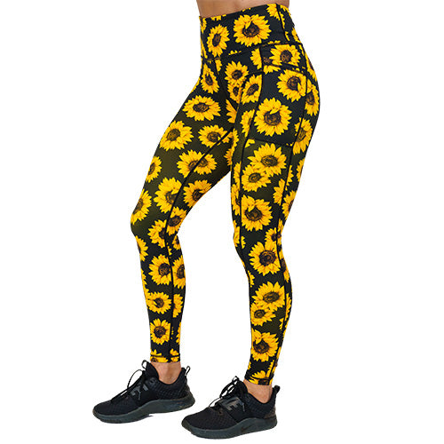 Sunflower Print High Waist Yoga Leggings for Women - Comfortable Workout Pants for Running, Gym & Lounge Wear