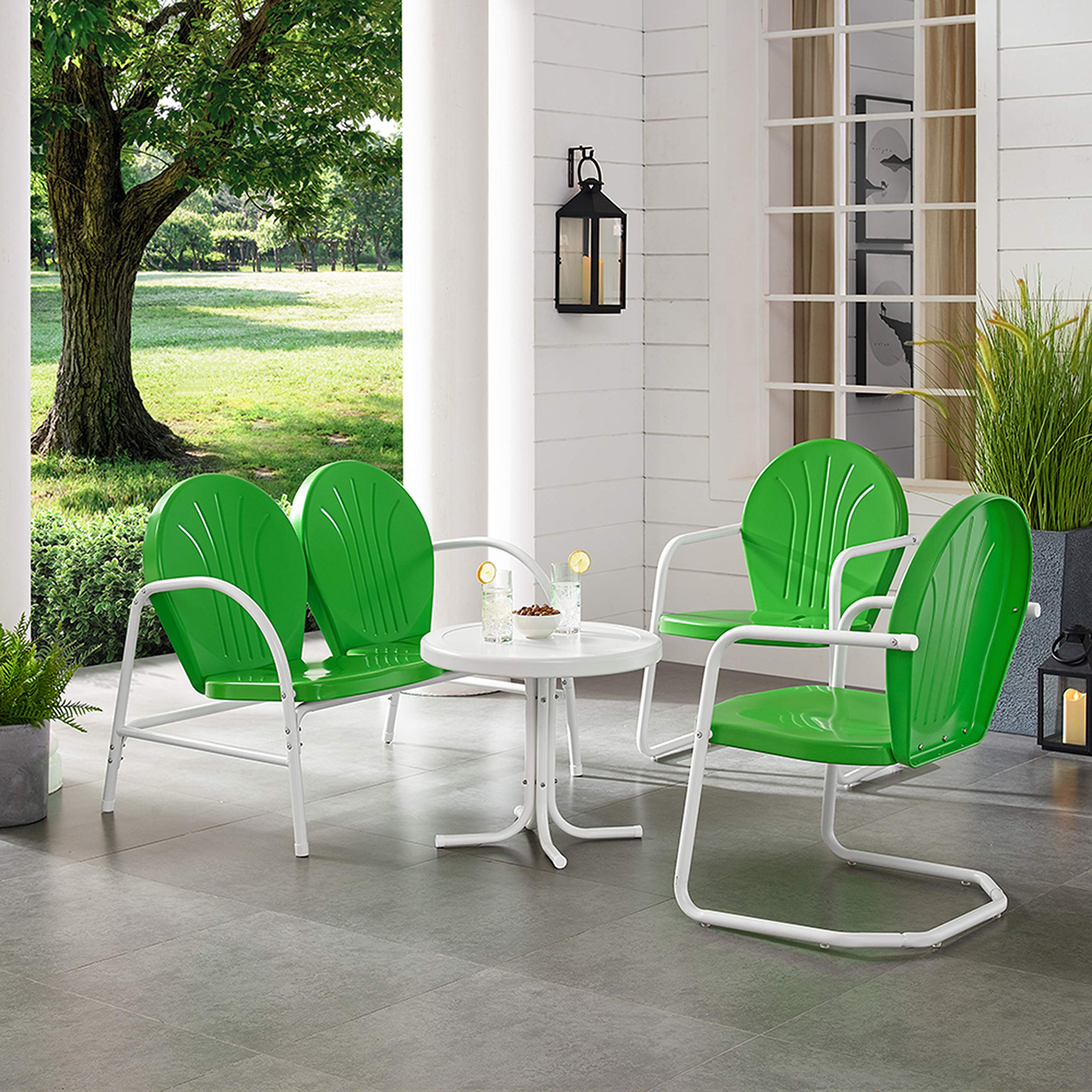 Crosley Furniture Griffith 4-Piece Retro Metal Outdoor Loveseat Patio Set - Green | Perfect for Porch, Deck, Balcony & Garden Relaxation
