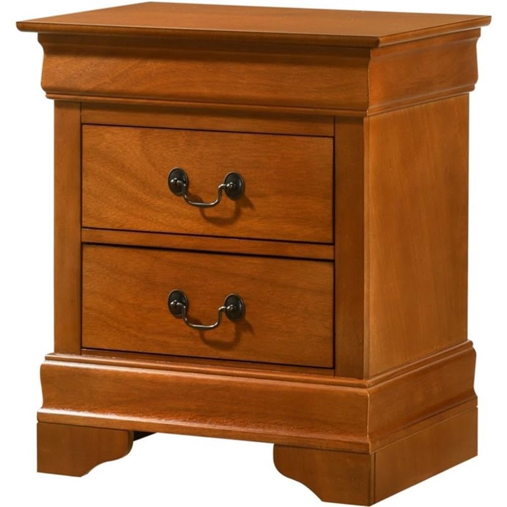 Glory Furniture Louis Phillipe 2 Drawer Oak Nightstand - Solid Wood Bedside Table for Bedroom, Living Room & Guest Room Decor