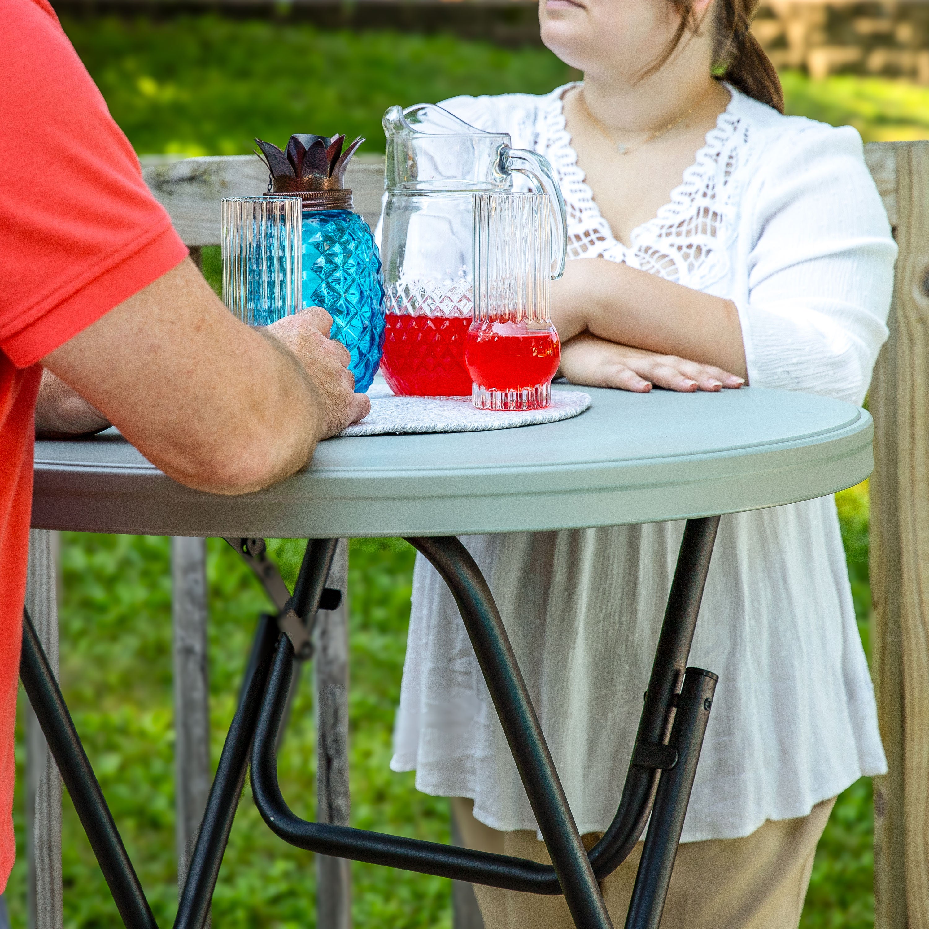 Sunnydaze 32-Inch Plastic Folding Table - Bar Height, Lightweight & Portable, Gray - Perfect for Outdoor Patio, BBQ, Picnic, Camping & Tailgating