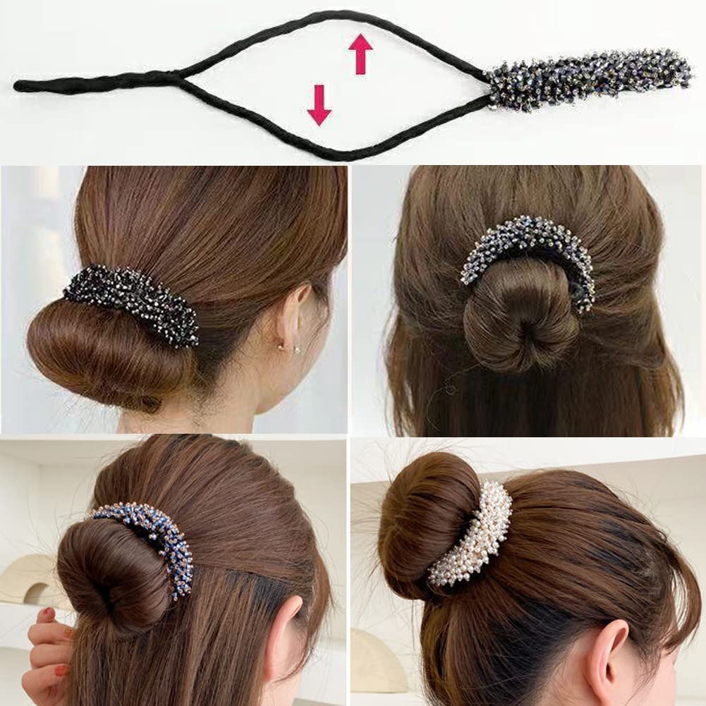 2 PCS Rhinestone Bun Makers - Crystal Hair Styling Tools for Easy DIY Hairstyles, Pink & Blue Hair Accessories | Perfect for Parties, Weddings & Special Occasions