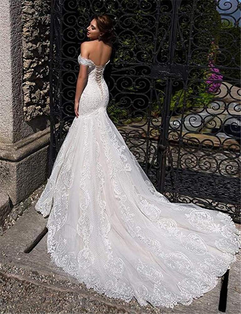 Elegant Off-Shoulder Lace Mermaid Wedding Dress with Tulle Applique - Perfect for Bridal Gowns, Beach Weddings & Formal Ceremonies