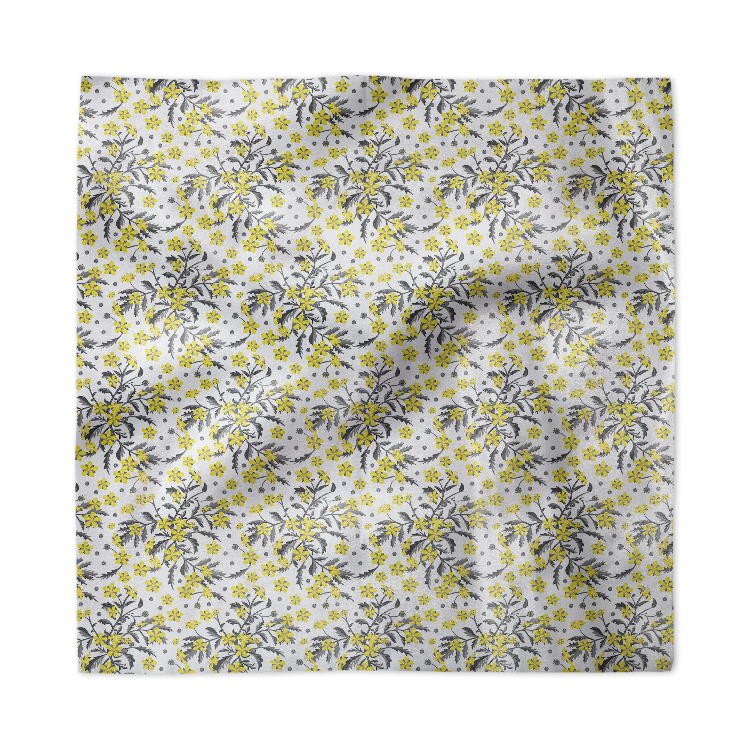 Ambesonne Floral Decorative Napkins Set of 4 - Vibrant Spring Blossom Design on Satin Fabric, 12x12 Inches, Pastel Yellow & Dimgray - Perfect for Brunch, Dinner Parties, Buffets & Spring Table Decor