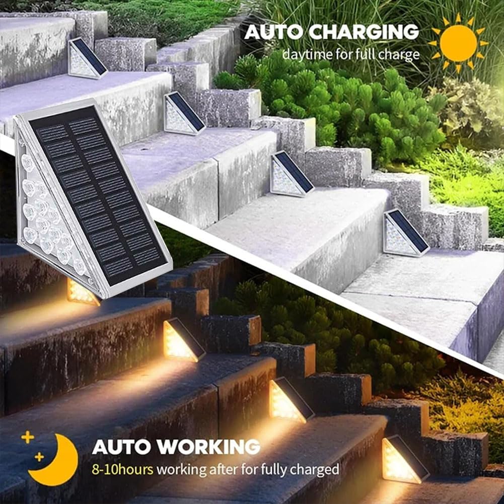 Solar Step Lights - Warm LED, Waterproof for Outdoor Stairs & Pathways (4pcs)