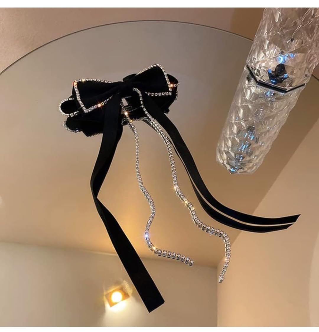 Shidara Velvet Large Bow Hair Clip with Rhinestone Tassel - Elegant French Design Barrettes for Women & Girls (Black) | Perfect for Weddings, Parties & Everyday Fashion Accessories