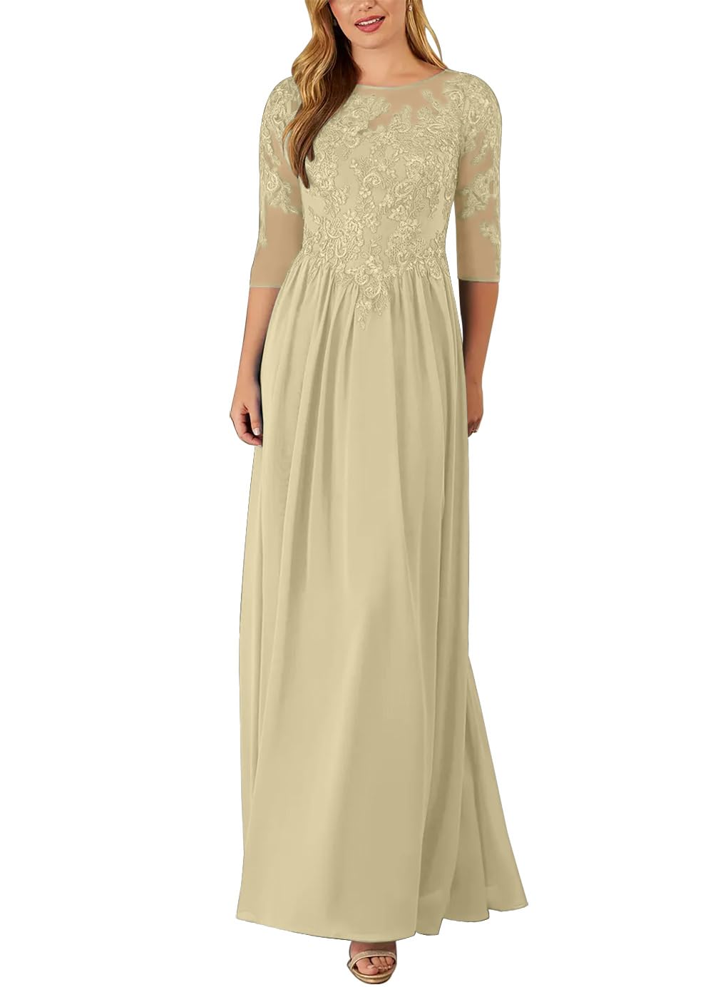 Elegant Chiffon Mother of The Bride Dress with Crew Neck & 1/2 Sleeves - 2024 Formal Wedding Guest & Prom Gown for Special Occasions