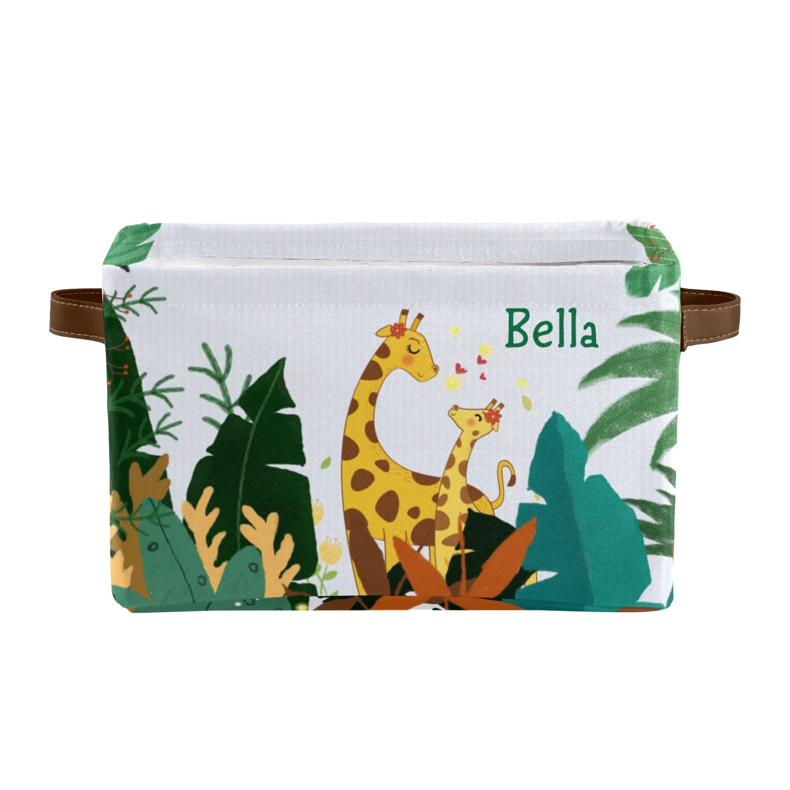 Personalized Giraffe Flower Storage Basket with Name - 4 Pack Rectangular Home & Kitchen Organizer Bin for Toys, Laundry, or Nursery Decor