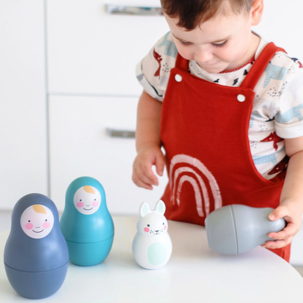Pastel Blue Nesting Baby Dolls with Chiming Bunny - Soft & Cuddly Infant Toys for Newborns & Toddlers - Perfect for Nursery Decor, Baby Showers, and Early Learning Playtime