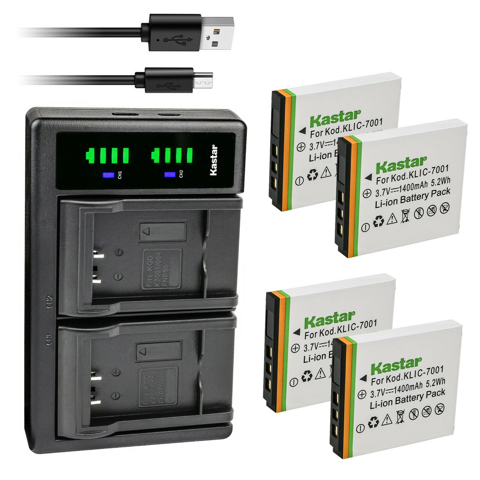 Kastar 4-Pack Replacement Batteries with LTD2 USB Charger for DXG DXG-588V/599V/5C0V/5C1V/5C8V & Agfa Optima 1338/1338mt/2338/2338mt Cameras - Perfect for Travel Photography and Backup Power