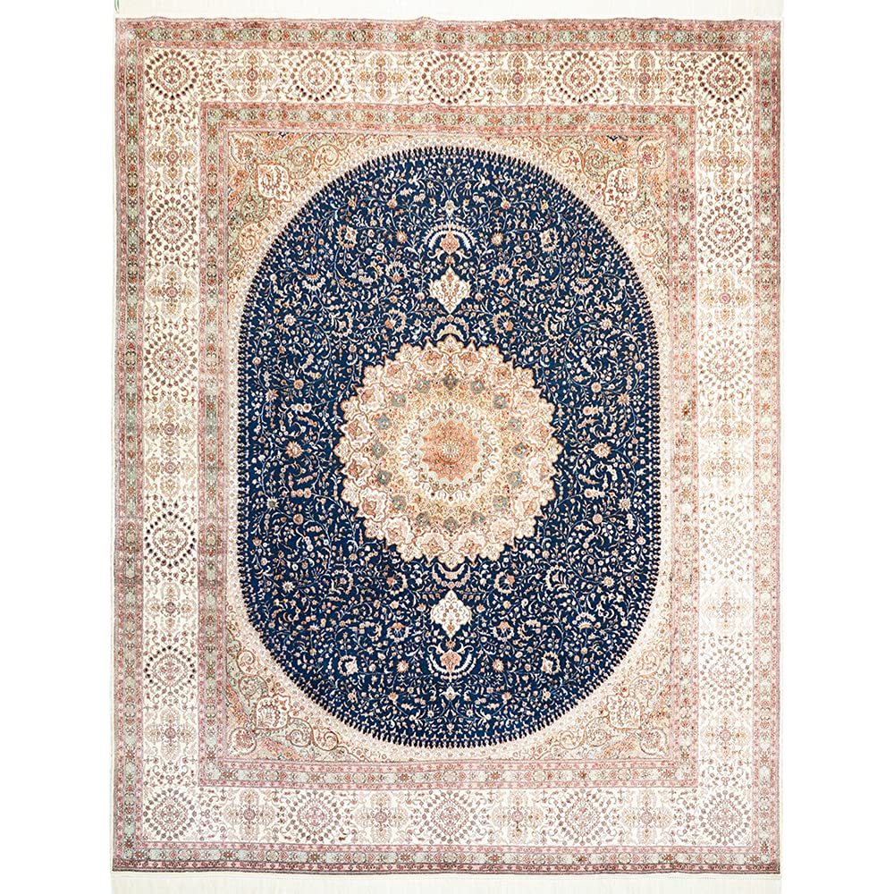 Handmade Silk Iranian Medallion Rug 8x10ft - Luxury Persian Carpet for Living Room, Bedroom & Dining Room - Blue Yilong Carpet | Perfect for Home Decor, Wedding Gifts & Interior Design