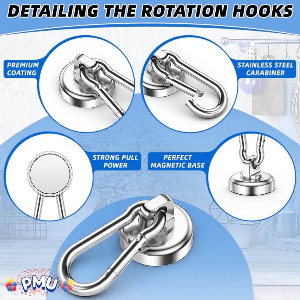 Super Strong 45 lb Neodymium Carabiner Hook Magnetic Key Holder - Heavy Duty Keychain for Tools, Keys & Outdoor Gear - Perfect for Garage, Workshop, Hiking & Home Organization
