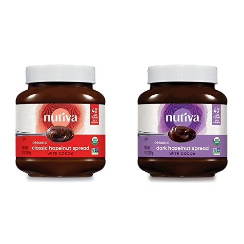 Nutiva Organic Hazelnut Spread Bundle - Classic & Dark Chocolate (13 Oz) | Vegan, Gluten-Free, Non-GMO | Perfect for Toast, Pancakes & Healthy Snacks