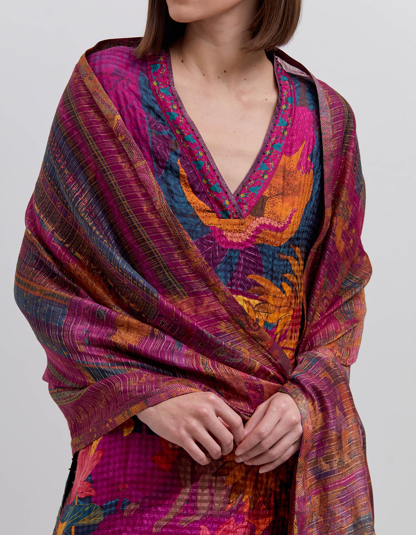 Elegant Purple Chanderi Silk Dupatta with Panchatantra Design - Perfect for Weddings, Festivals & Ethnic Fashion