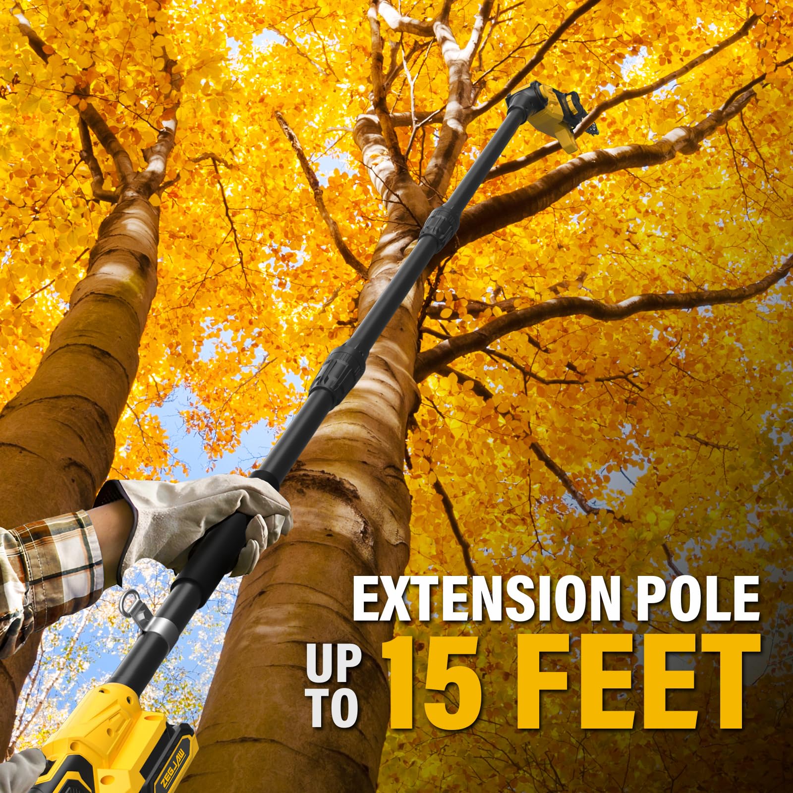 **8-Inch Cordless Pole Saw for Tree Trimming - 15-FT Max Reach, Auto Oiling, Tool-Less Electric Pole Trimmer with Battery & Fast Charger - Perfect for Landscaping, Gardening, and DIY Tree Pruning**