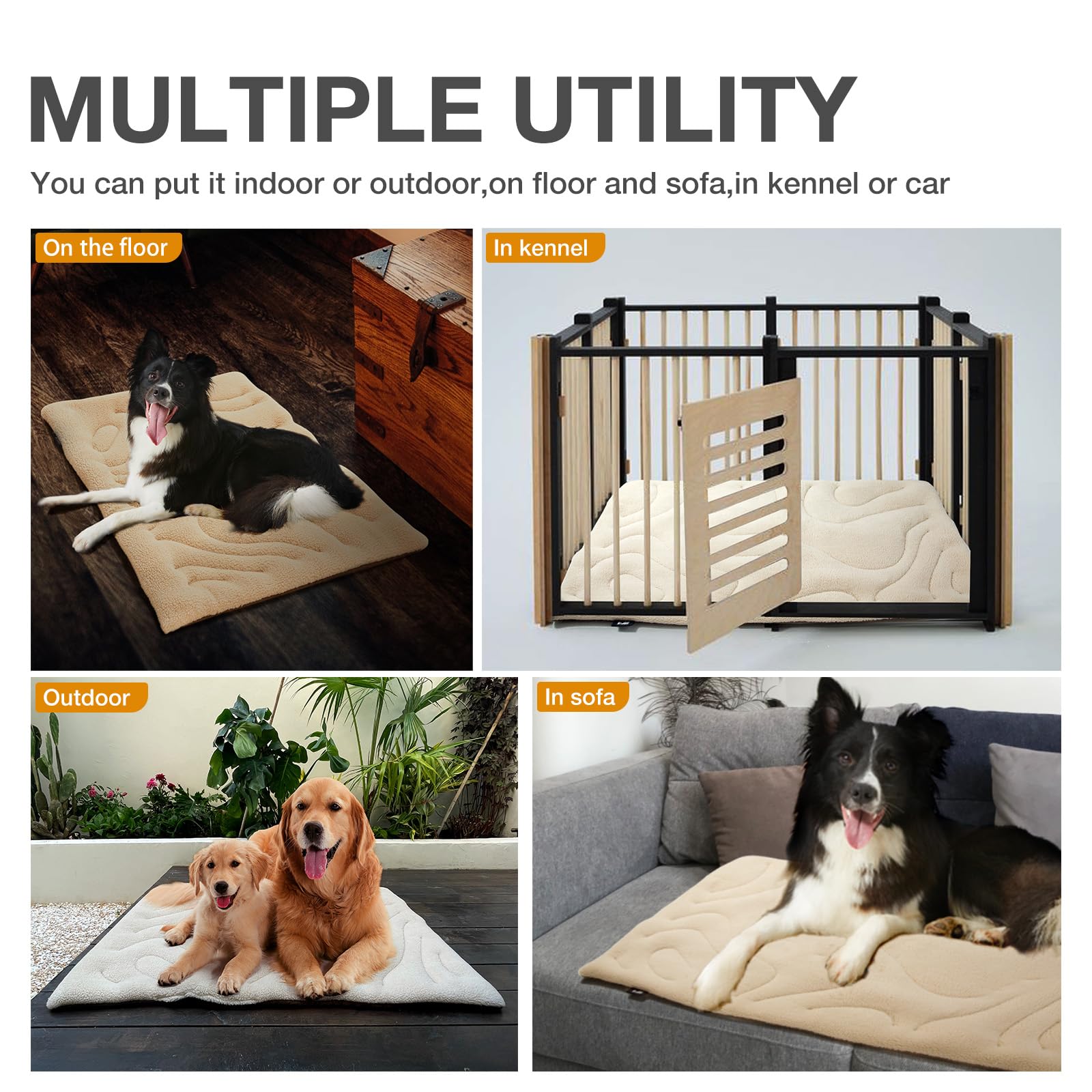 Machine Washable & Waterproof Dog Crate Pad - Reversible Kennel Bed for Small Dogs & Cats - Cage Cushion with Non-Slip Bottom (Beige) | Perfect for Crates, Carriers & Indoor Pet Beds