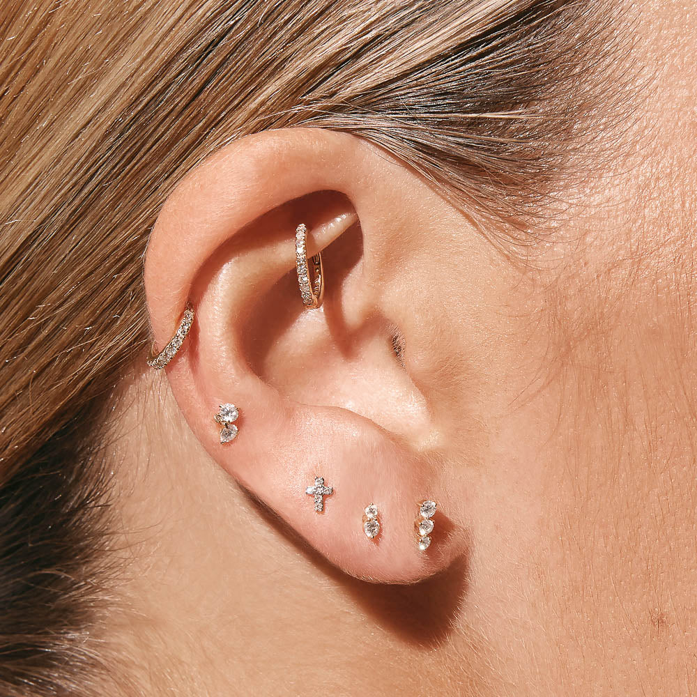 10k Gold Diamond Helix Huggie Single Earring - Minimalist Cartilage Hoop for Women | Perfect for Everyday Wear & Special Occasions