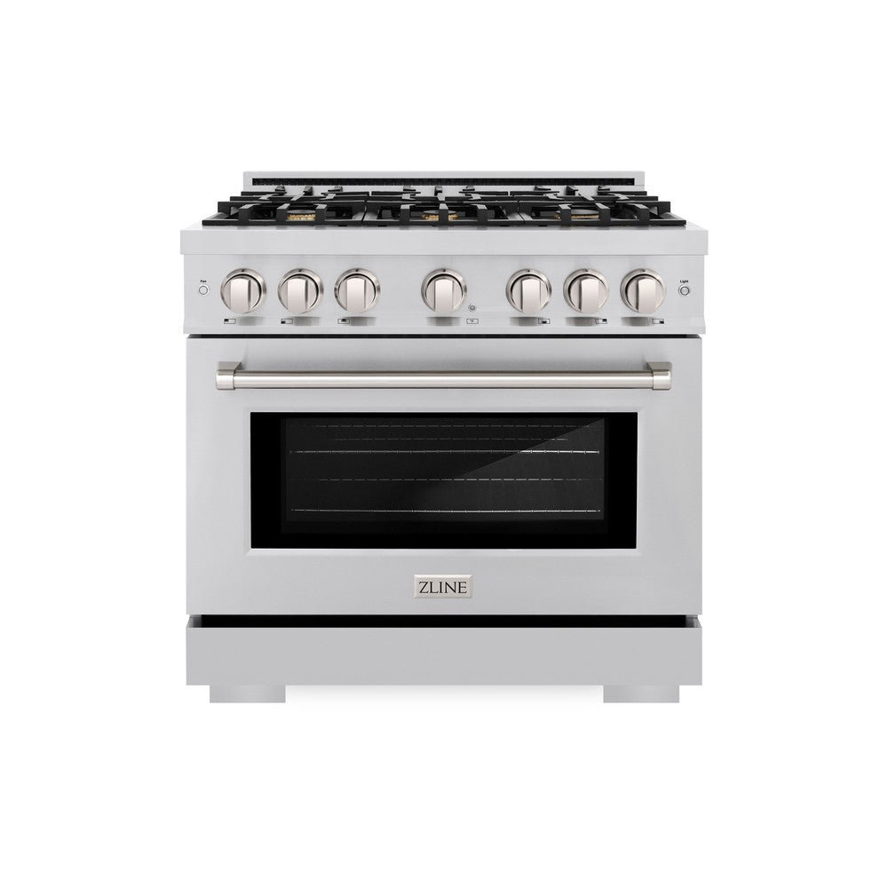 ZLINE 36 Inch 5.2 Cu. Ft. Stainless Steel Gas Range with Convection Oven & 6 Brass Burners - Professional Kitchen Appliance for Home Chefs & Cooking Enthusiasts