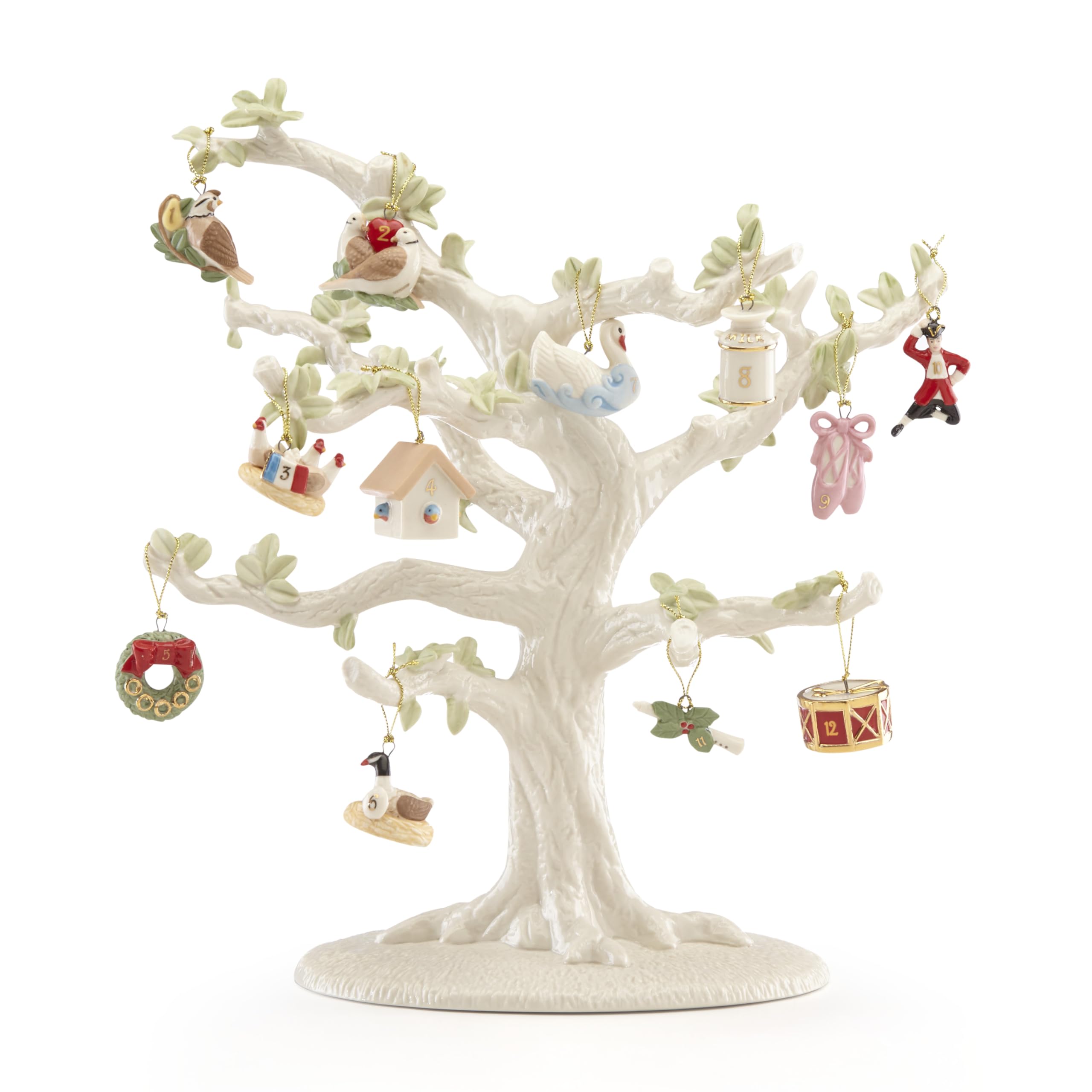 Lenox 884225 Twelve Days of Christmas 12-Piece Ornament Set with Tree & Display Stand - Perfect for Holiday Decorations & Christmas Tree Decorating