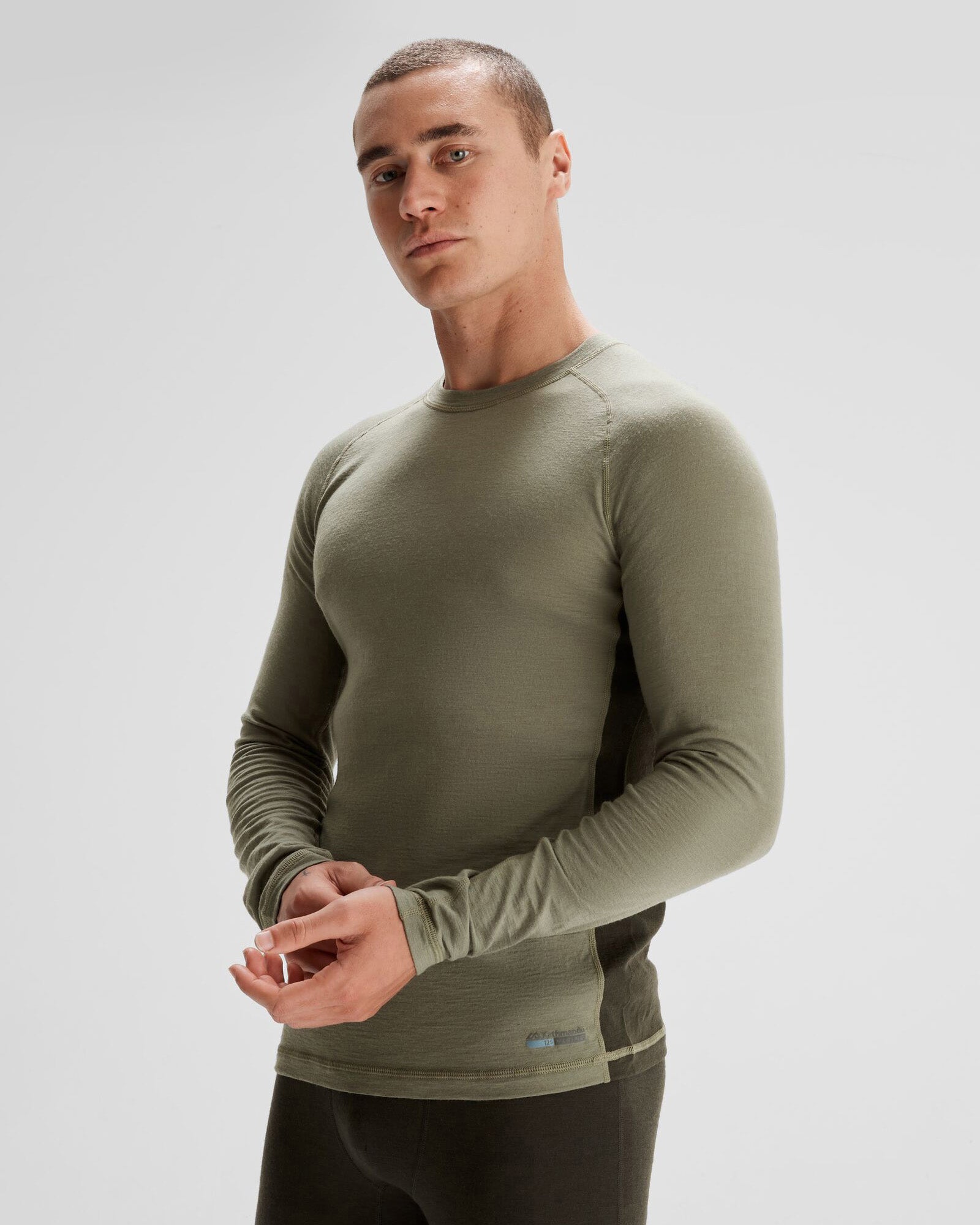 Men's K Merino 125 Baselayer Top - Lightweight Thermal Underwear for Hiking & Outdoor Activities - Beech/Dark Moss Color