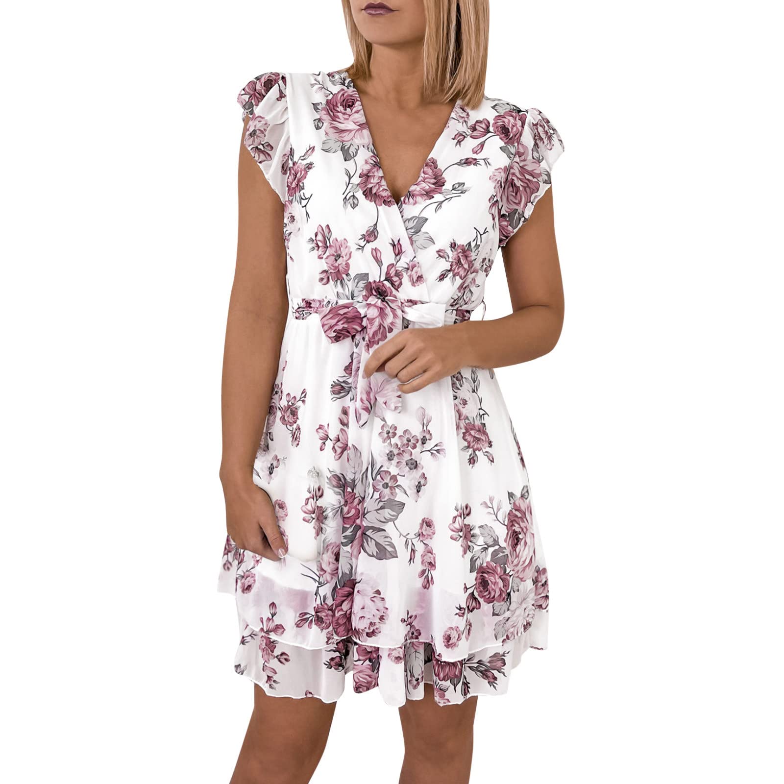 Elegant Women's Floral Printed Chiffon Maxi Dress with Flutter Sleeves & Lace Straps - Perfect for Evening Parties, Weddings & Special Occasions