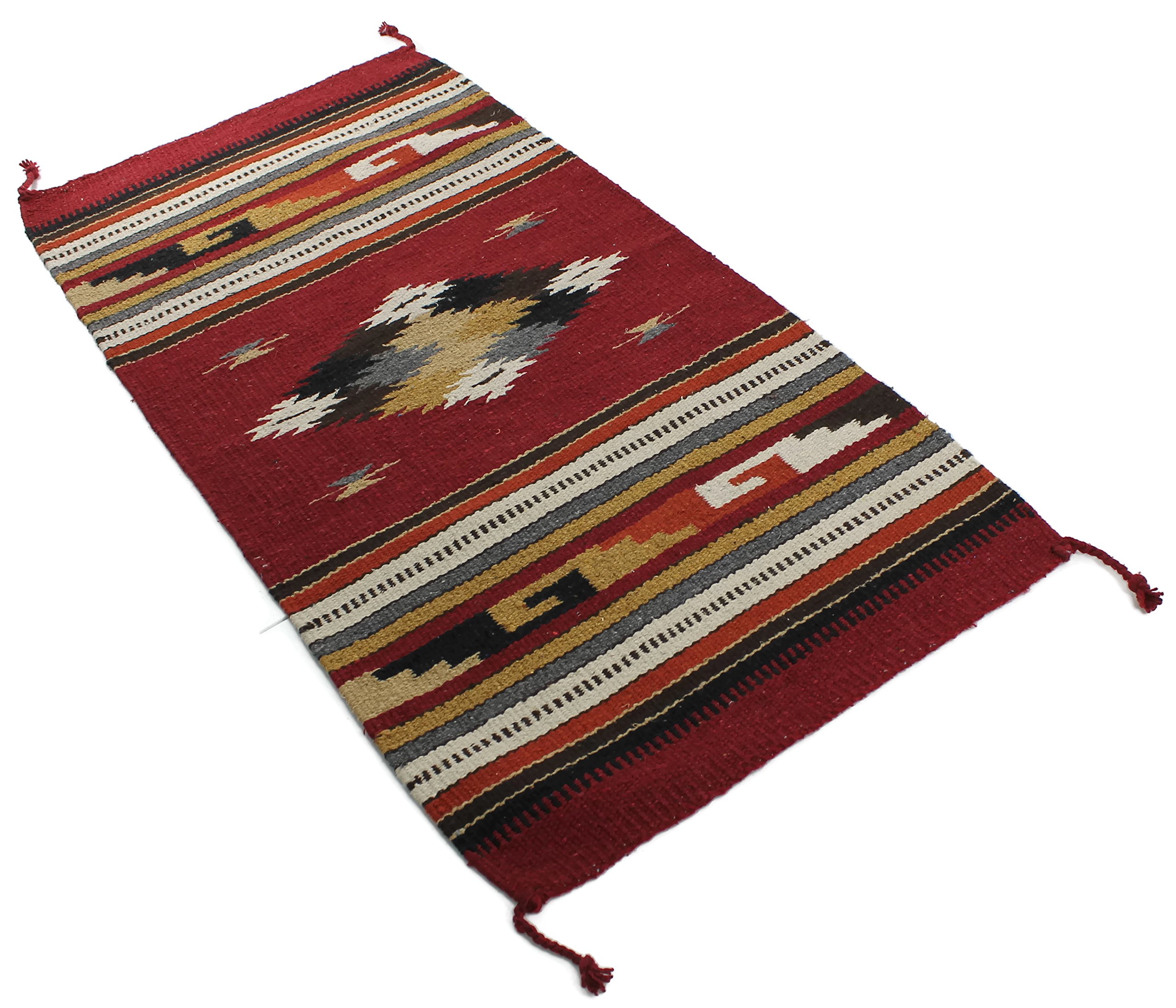 Southwest Boho Washable Area Rug - Indoor/Outdoor Farmhouse Decor Rug - Western Style for Living Room, Dining, Bedroom - Dark Red/Multi Diamond Pattern (32