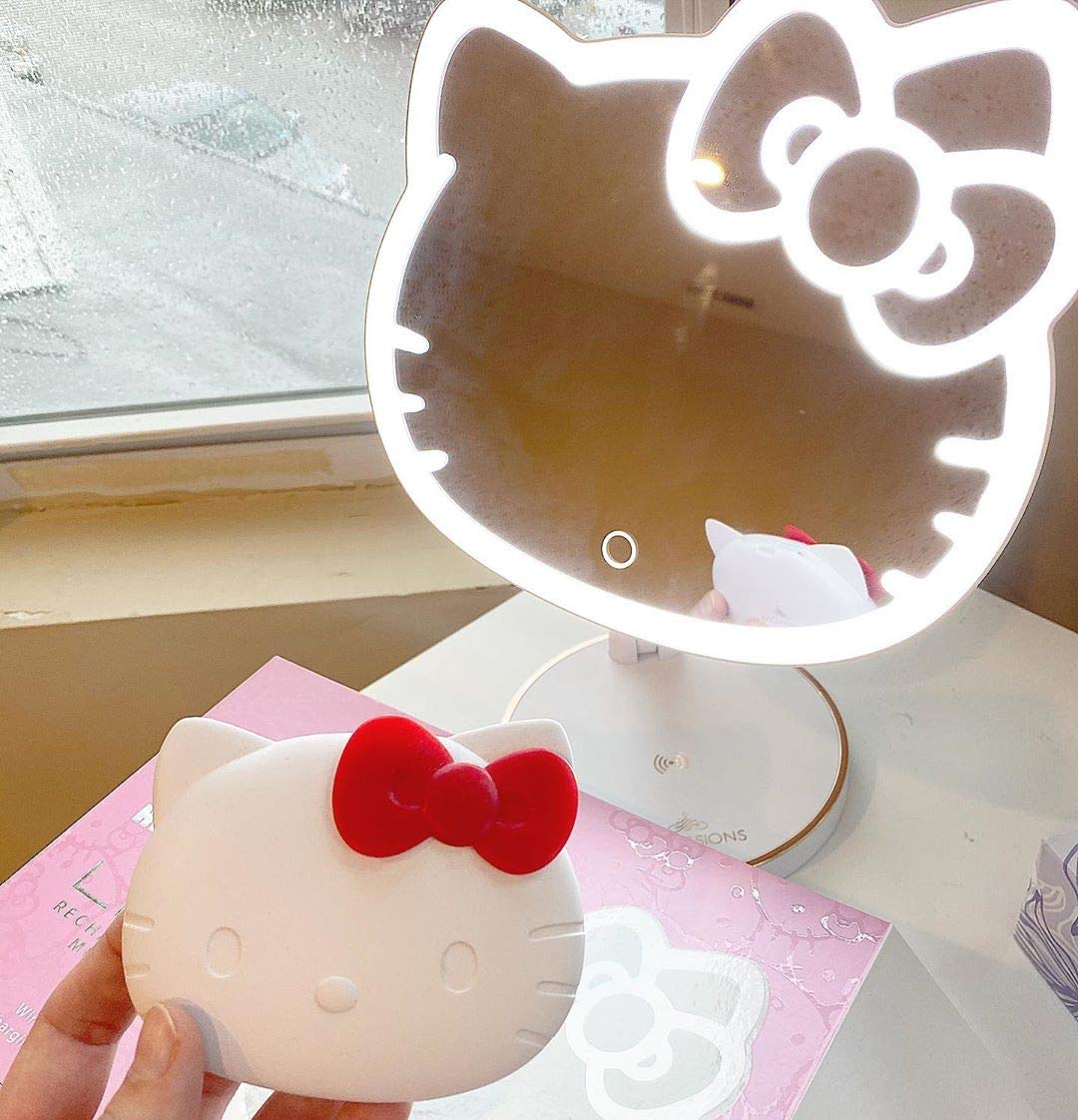Hello Kitty Rechargeable LED Makeup Mirror Set with Adjustable Light - Portable Vanity Mirror for Girls & Women | Perfect for Home Dressing Table, Travel, and Gift Giving