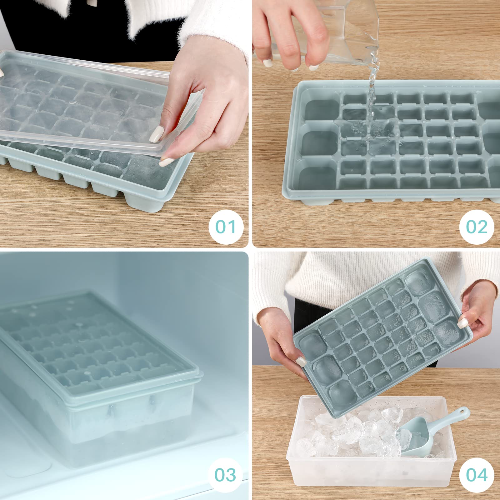 Mini Ice Cube Trays for Freezer - 72PCS BPA-Free Tiny Ice Cube Molds with Lid & Storage Bin, Easy Release Crushed Ice Trays for Cocktails, Coffee & Chilling Drinks (Includes 2 Trays, 1 Ice Bucket & 1 Scoop) - Perfect for Home Bars, Parties & Summer Beverages
