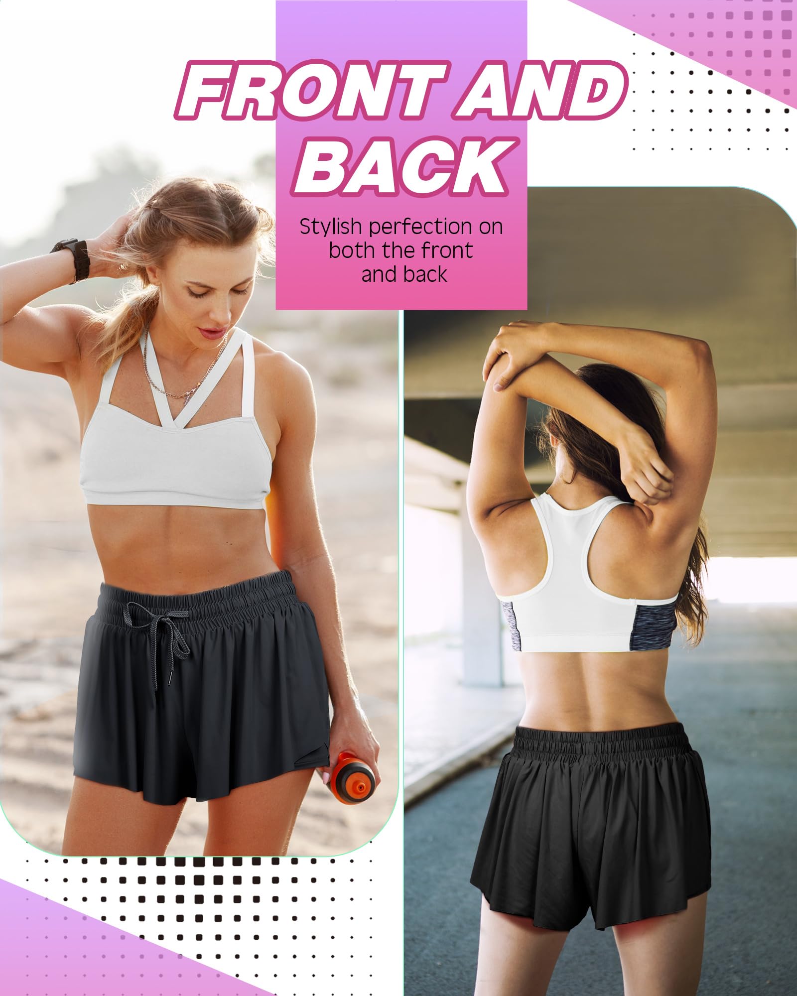 6 Pack 2-in-1 Flowy Running Shorts with Pockets - Women's Butterfly Yoga Shorts for Summer, Gym & Workout | Perfect for Running, Yoga, Pilates and Casual Wear