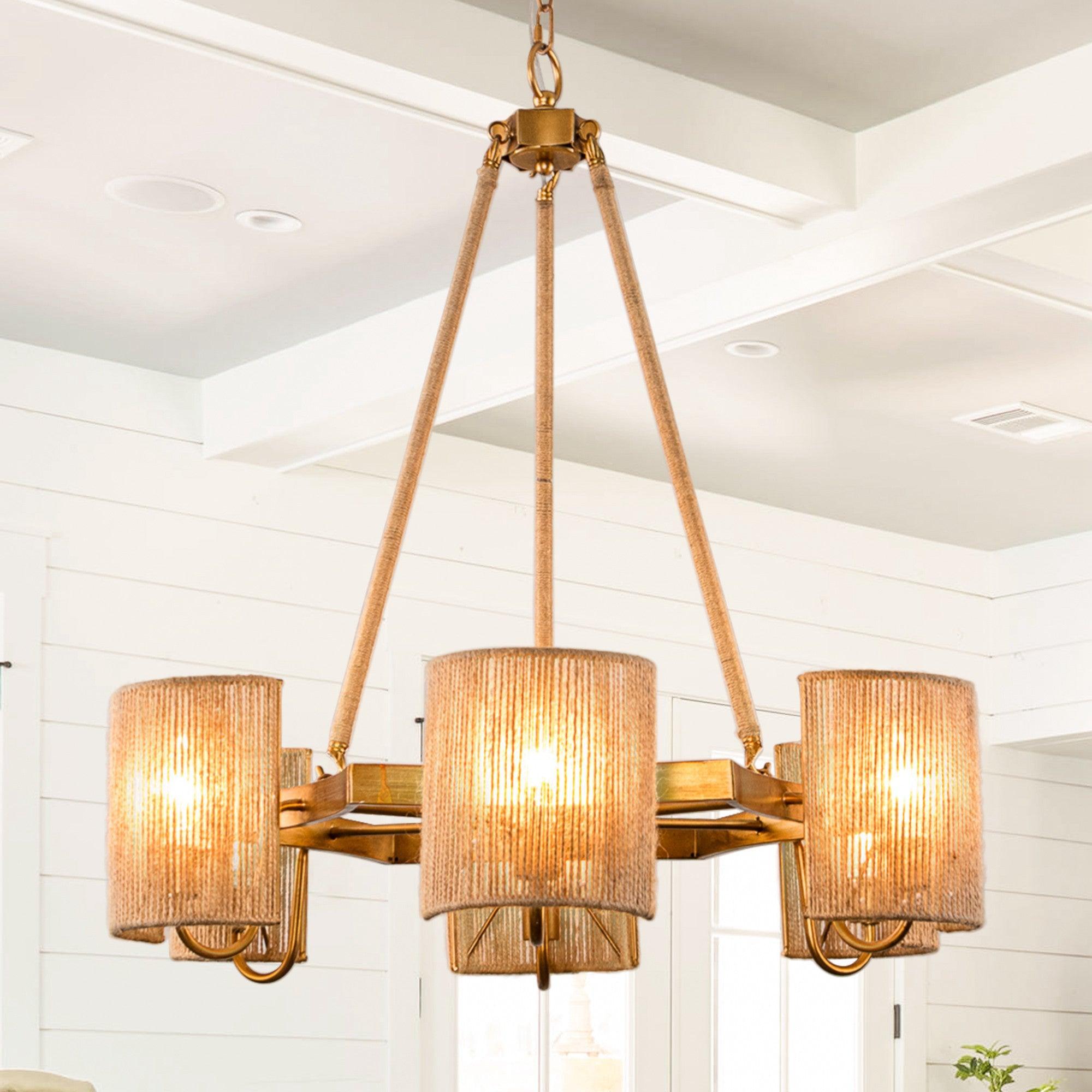 6-Light Farmhouse Style Bedroom Pendant Lighting Fixture - Rustic Chandelier for Master Bedroom, Living Room & Dining Room Decor