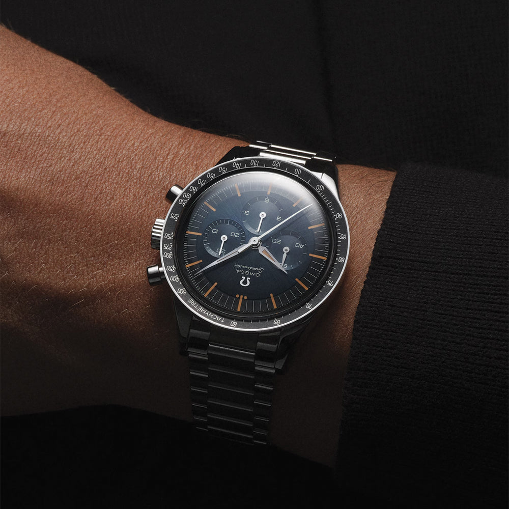 Omega Speedmaster First in Space Blue Dial Men's Watch on Stainless Steel Bracelet - Perfect for Aviation Enthusiasts & Space Exploration Fans