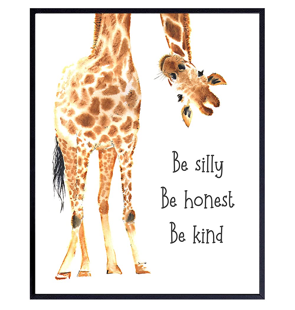 Be Silly Be Honest Be Kind Giraffe Wall Art - Nursery Decor for Boys & Girls - Kids Room Wall Decor - Baby Shower Gift Idea - Playroom & Toddler Bedroom Decoration - Inspirational Children's Wall Art for Bedrooms & Play Areas