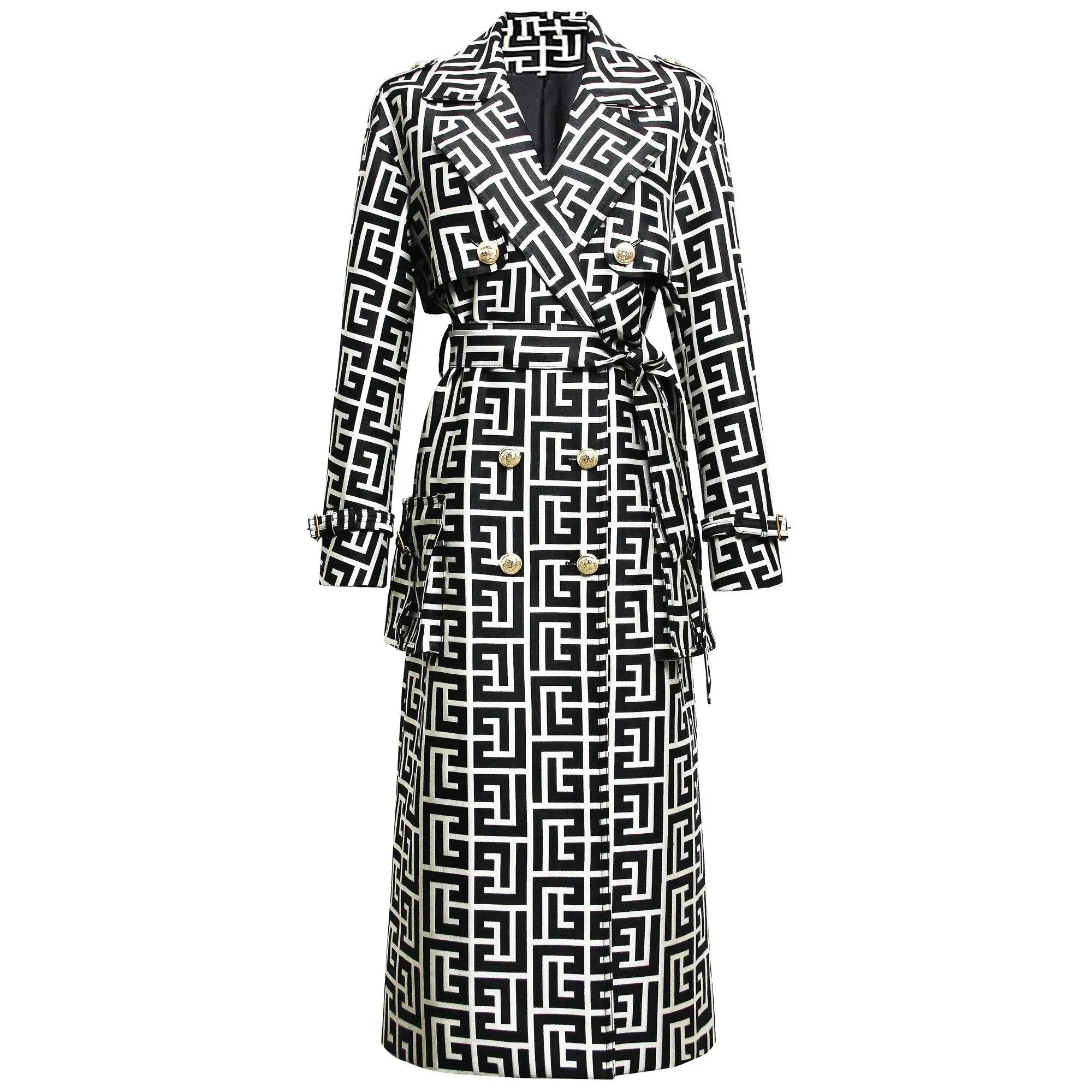 Fashionable Belted Print Women's Trench Coat - Stylish Long Jacket for Fall & Winter | Office Wear, Casual Outfits & Date Night Dresses