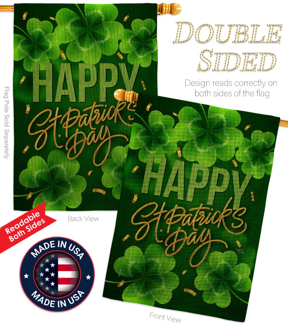 St. Patrick's Day Double-Sided House Flag - Springtime Shamrock & Leprechaun Design with Lucky Coin Embroidery | Made in USA | Perfect for Garden, Yard Decor & Holiday Gifting (Pack of 1)