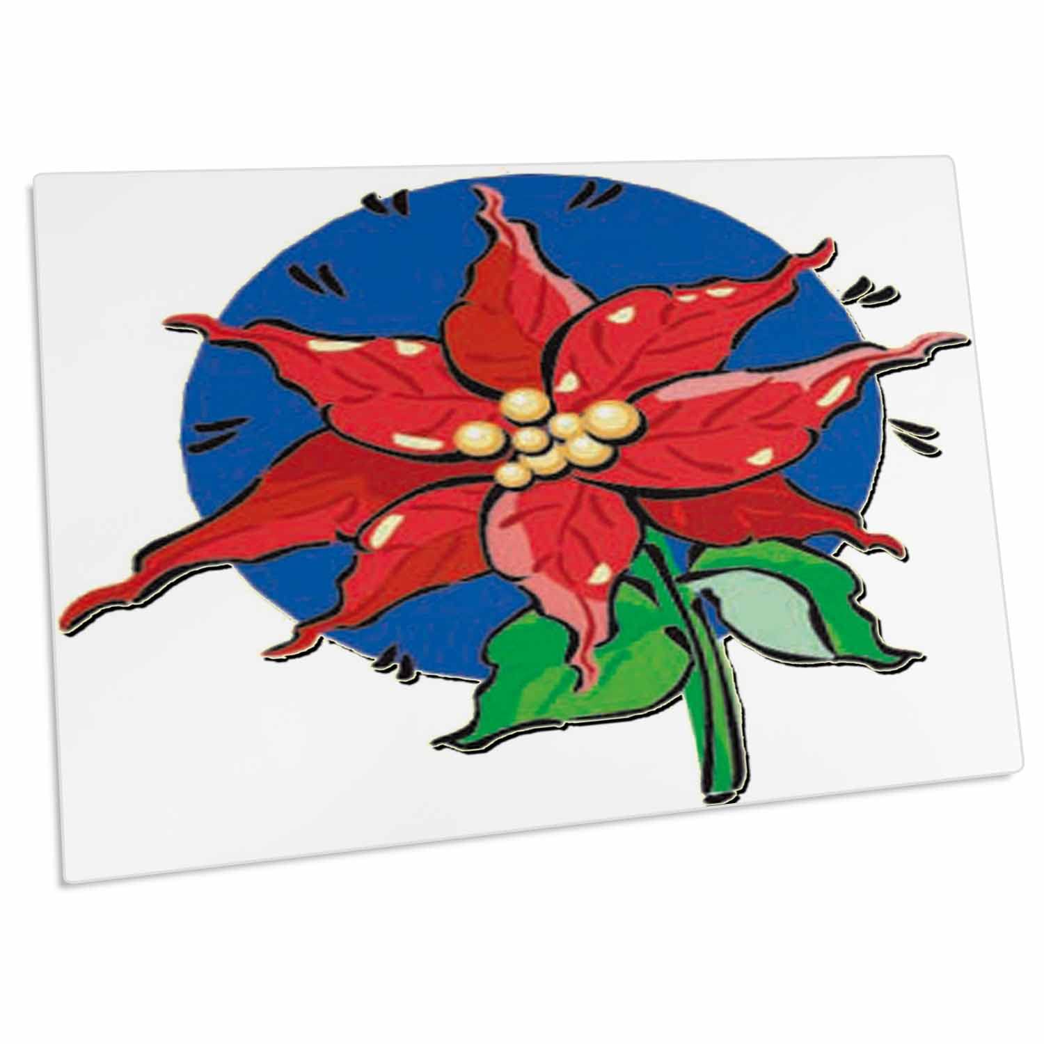 3D Rose Pretty Poinsettia with Blue Background Desk Pad Placemat Set - Non-Slip Table Mat for Dining, Office, Kitchen Use (dpd-160528-1) - Perfect for Holiday Decorations, Christmas Dinner Parties & Home Decor