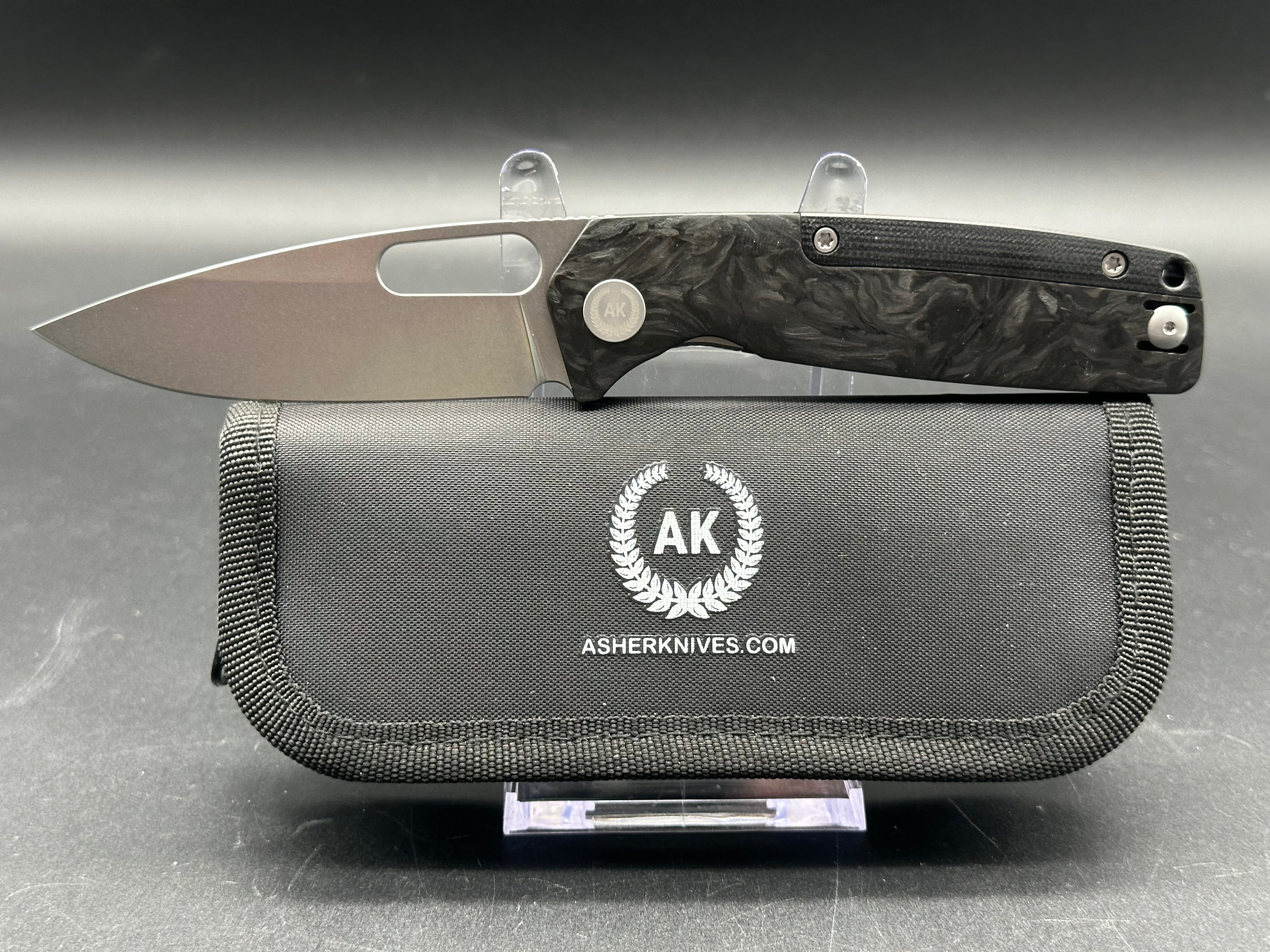 Premium Asher Spiro BS 3.2 Folding Knife - S90V Stonewash Blade with Carbon Fiber & Black G10 Handle - EDC, Outdoor Survival, Camping & Tactical Gear