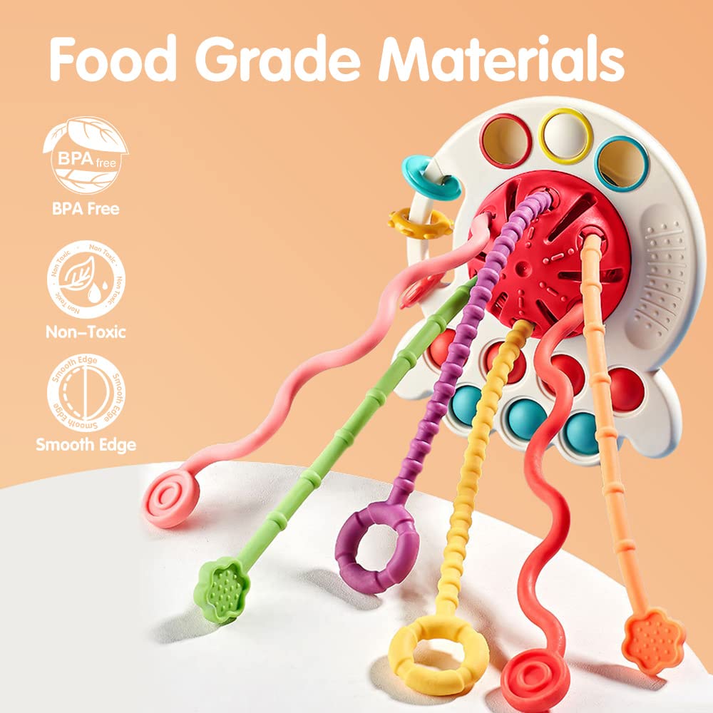 Montessori Sensory Toys for Toddlers 18+ Months - Octopus Pull String Activity Toy, Food Grade Silicone Baby Learning Toy for Boys & Girls | First Birthday Gift, Early Education & Travel Entertainment