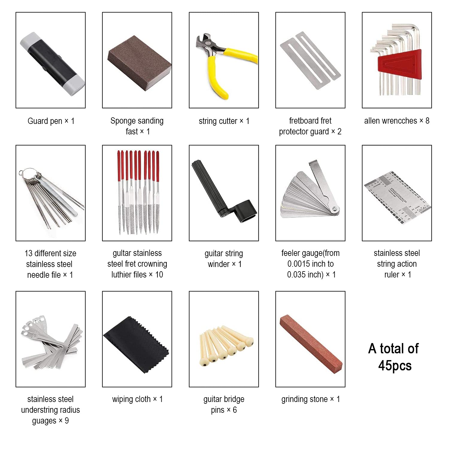 45-Piece Guitar Repair & Maintenance Tool Kit - Professional Guitar Setup Tools with Carry Bag for Guitar, Ukulele, Bass, Mandolin & Banjo | Perfect for Musicians, Luthiers & DIY Instrument Care