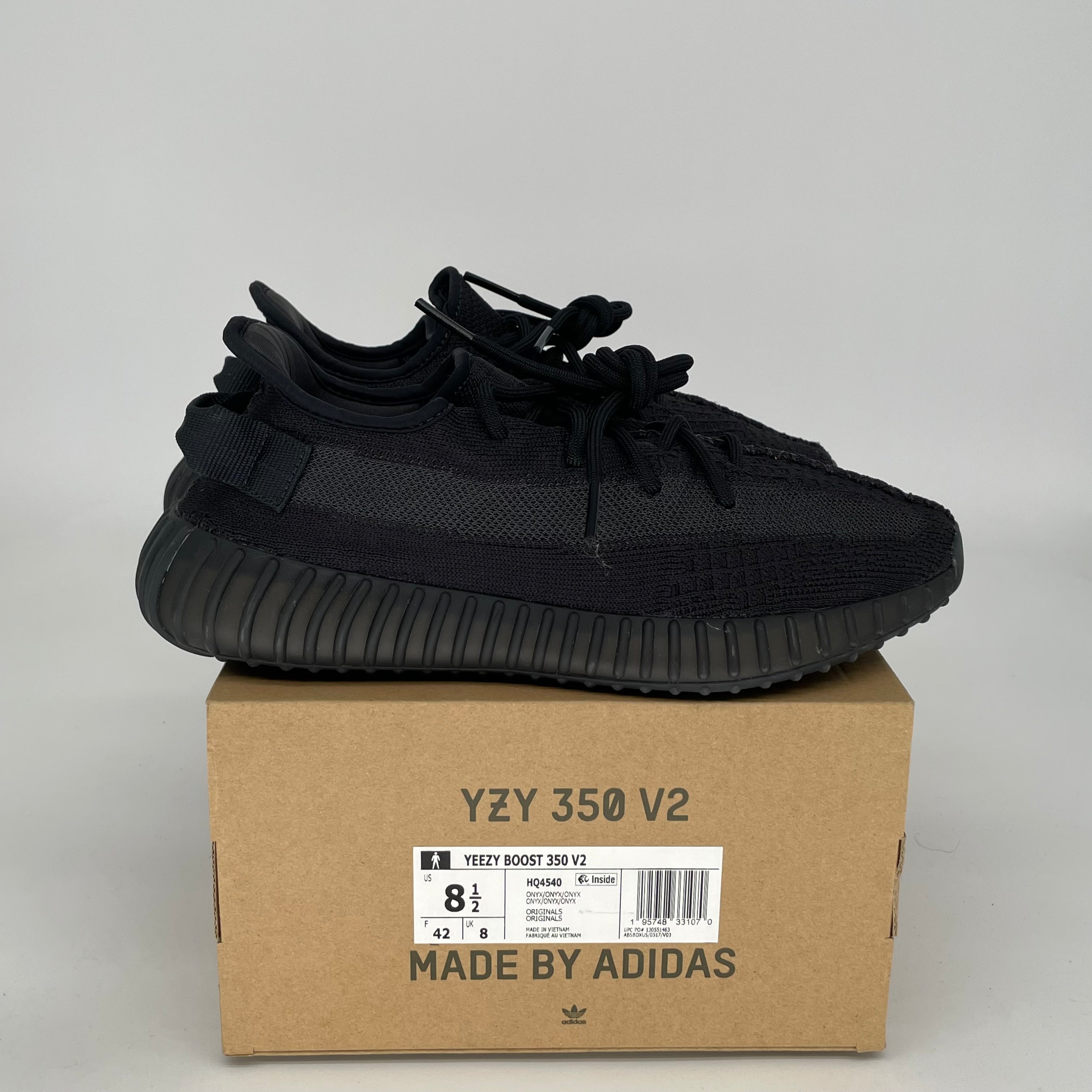 Adidas Yeezy Boost 350 V2 Onyx Black Sneakers - Men's Size 8.5 (HQ4540) | Running Shoes, Gym Workout & Casual Streetwear Fashion