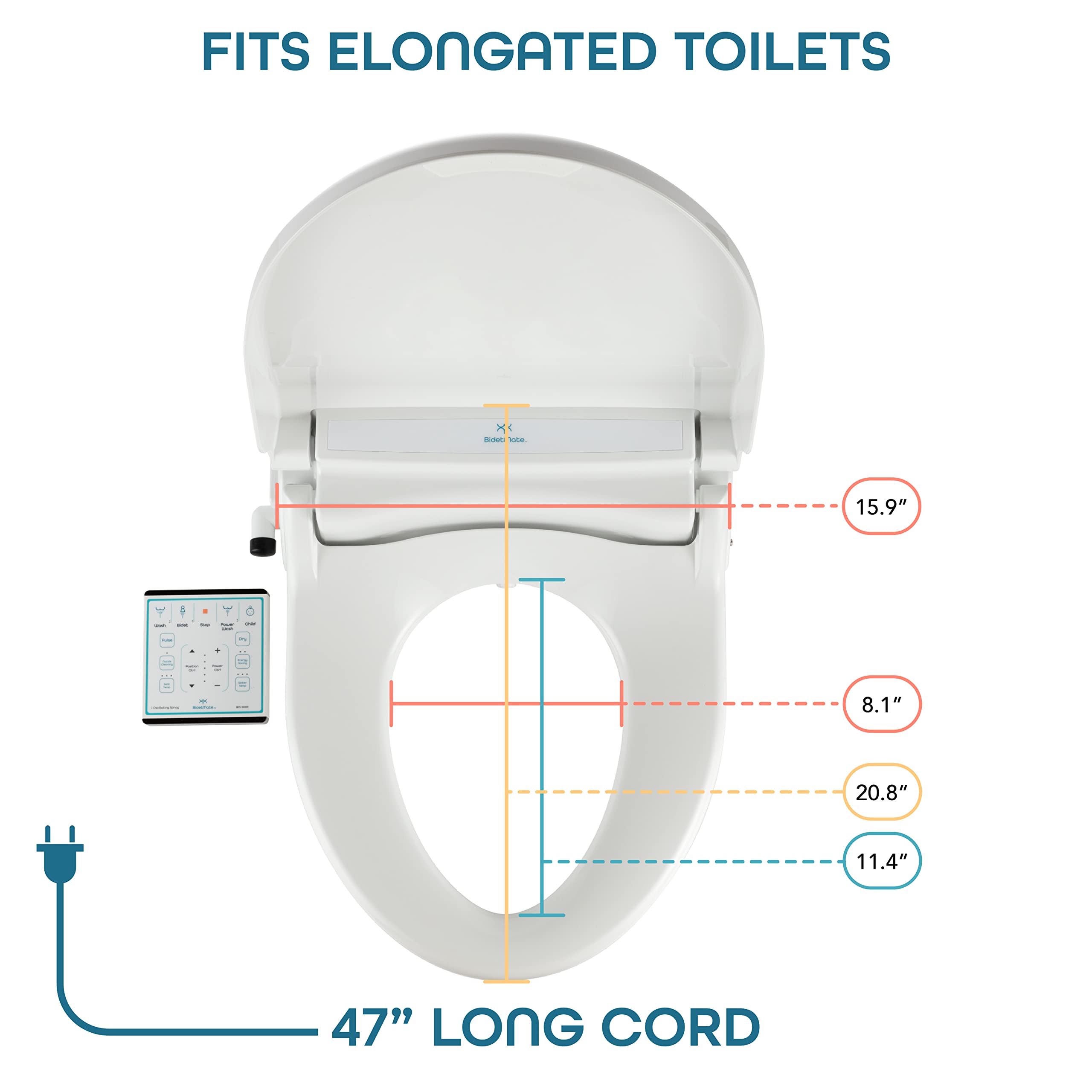 BidetMate 1000 Series Smart Bidet Toilet Seat - Heated Seat & Water, Warm Air Dryer, Wireless Remote Control - Self-Cleaning Electric Bidet with Adjustable Nozzle & Multiple Wash Modes - Perfect for Elderly, Disabled & Luxury Bathroom Upgrade - Fits Elongated Toilets