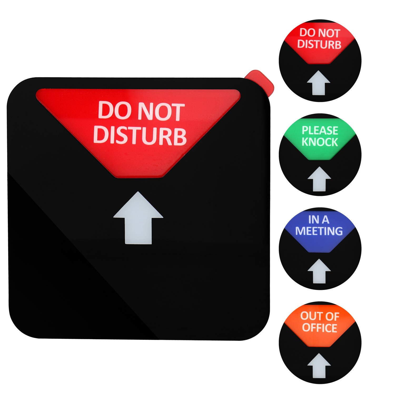 Kichwit Privacy Sign - Do Not Disturb, Out of Office, Please Knock, In Meeting Office Signs (4.9 Inch Square Black) - Perfect for Conference Rooms, Workstations & Office Doors